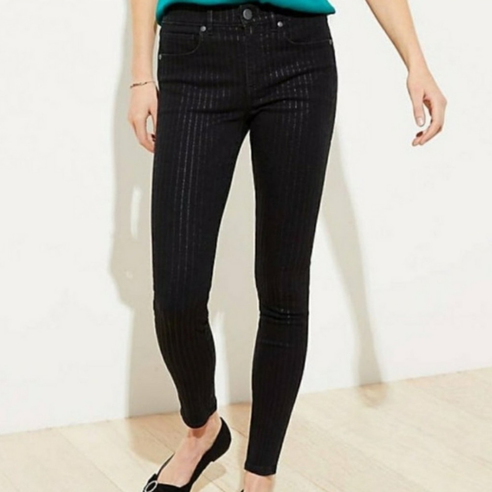 Ann Taylor Loft Womens Mid-Rise Skinny Jeans in Black Metallic Stripe Size 27/4